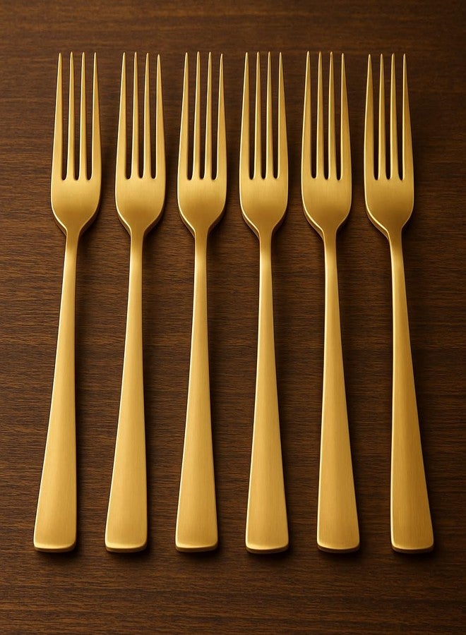 EvoFlex Premium Desert Dinner Fork18.5cm, PVD Gold Finish Set, Stainless Steel,Golden Forks Set of 6, Forks Cutlery for Home& Kitchen,Luxury Dining Tableware Gift for House Warming, Gold Dinner Forks - Image 1